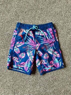 Sol Borne Blue and Pink Tropical Swim Trunks Swim Shorts Boys size 8